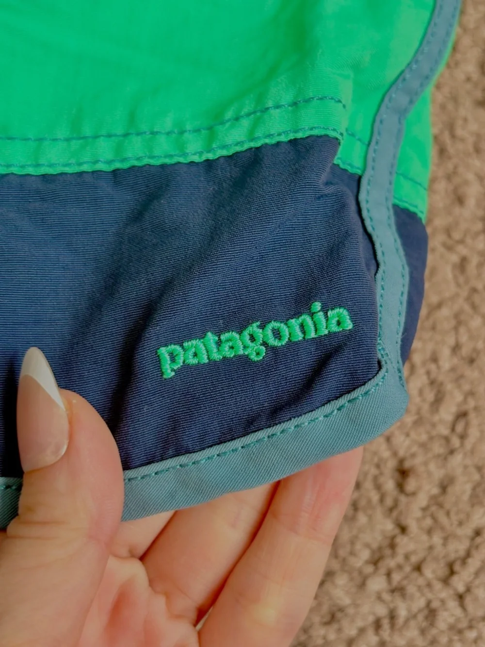 Patagonia Baby Boardshorts Toddler Swim Wear Trunks Colorblock Sz 5T Green Blue